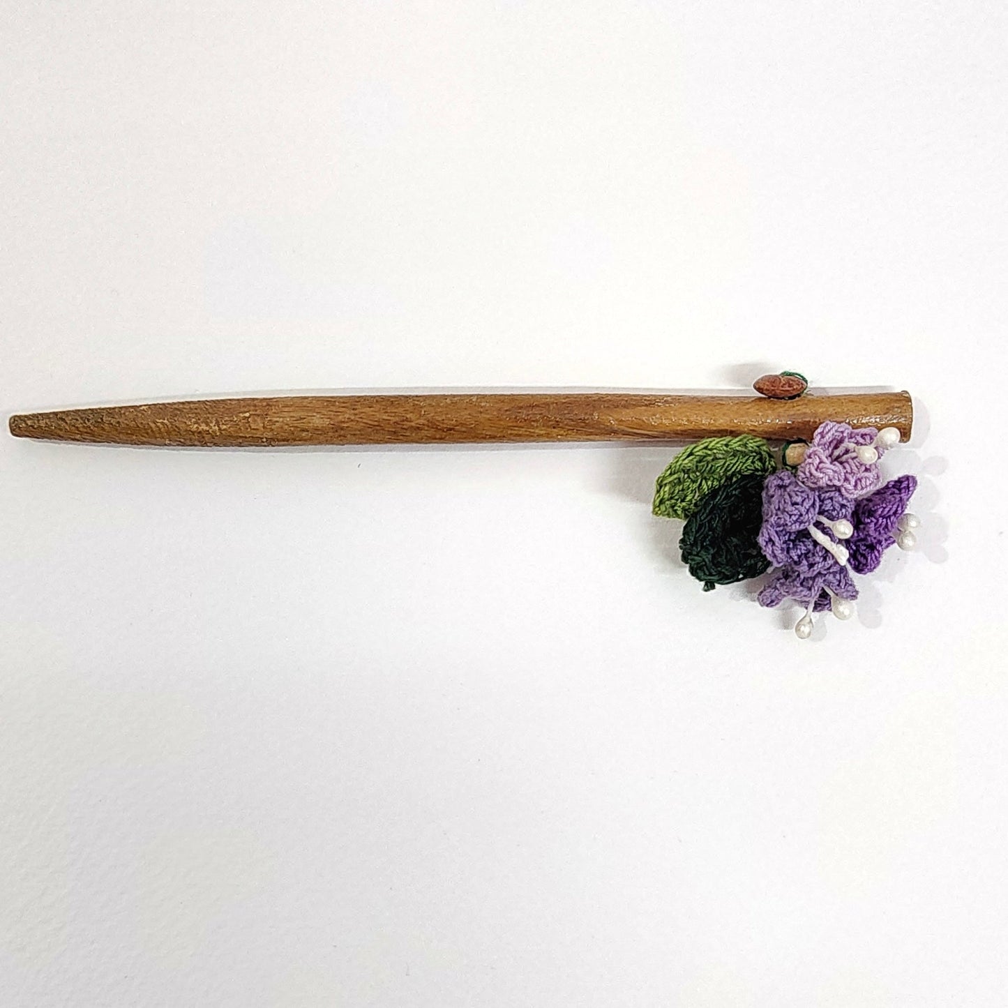 Wooden Hair Stick Tulip Purple And Green at Kamakhyaa by Ikriit'm. This item is Accessories, Cotton Yarn, Green, Hair Accessory, Ikriit'm, Purple, Wood
