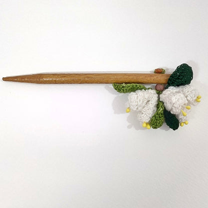 Wooden Hair Stick White And Green at Kamakhyaa by Ikriit'm. This item is Accessories, Cotton Yarn, Green, Hair Accessory, Ikriit'm, White, Wood