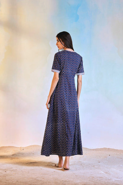Wrap Cotton Dress at Kamakhyaa by Charkhee. This item is Best Selling, Blue, Casual Wear, Cotton, Natural, Prints, Regular Fit, Womenswear, Wrap Dresses