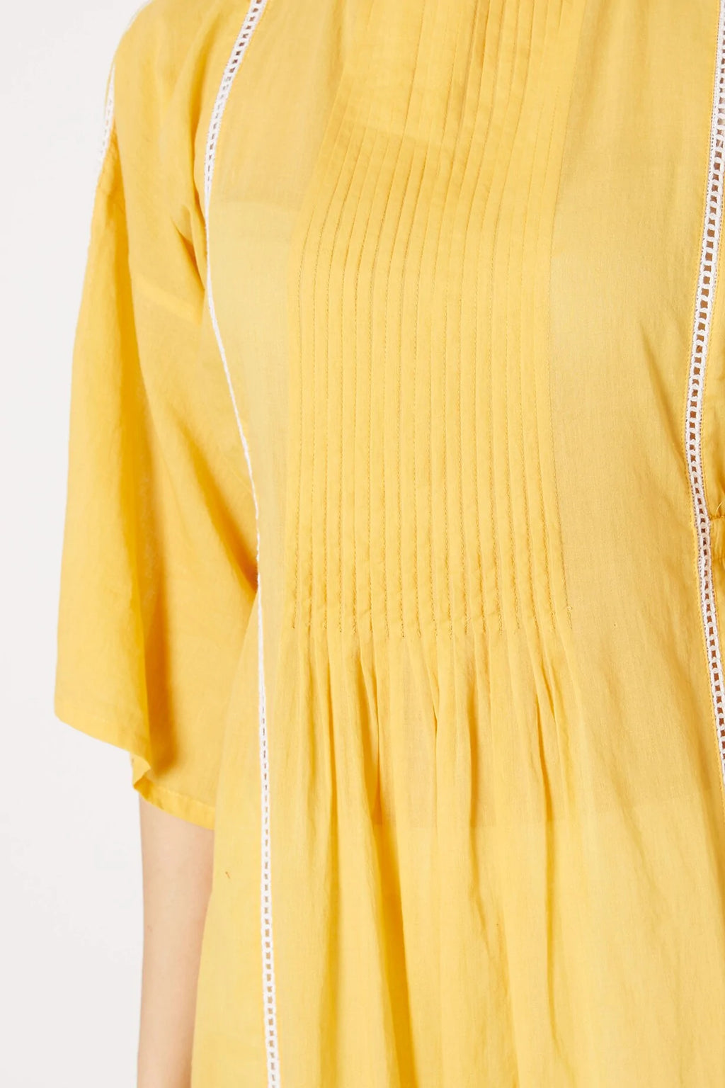 Yellow 3/4th Sleeve Midi Dress at Kamakhyaa by Chambray & Co.. This item is Best Selling, Casual Wear, Cotton, Midi Dresses, Natural, Regular Fit, Solids, Womenswear, Yellow