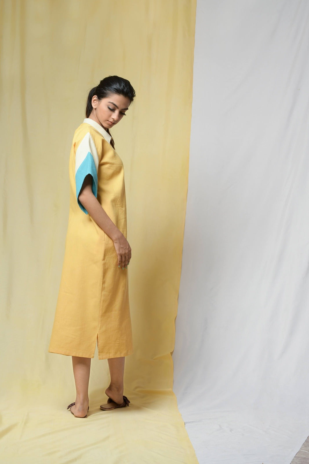Yellow Beauty In Truth Shirt Dress at Kamakhyaa by Niraa. This item is Cotton khadi, Natural with azo dyes, Office Wear, Relaxed Fit, Shirt Dresses, Shirts, Solids, Tales of rippling brooks, Womenswear, Yellow