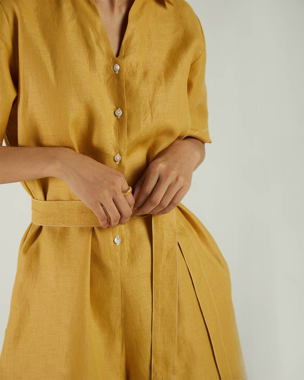 Yellow Bemberg Jumpsuits at Kamakhyaa by Reistor. This item is Bemberg, Best Selling, Casual Wear, FB ADS JUNE, Hemp, Jumpsuits, Natural, rompers, Solids, Womenswear