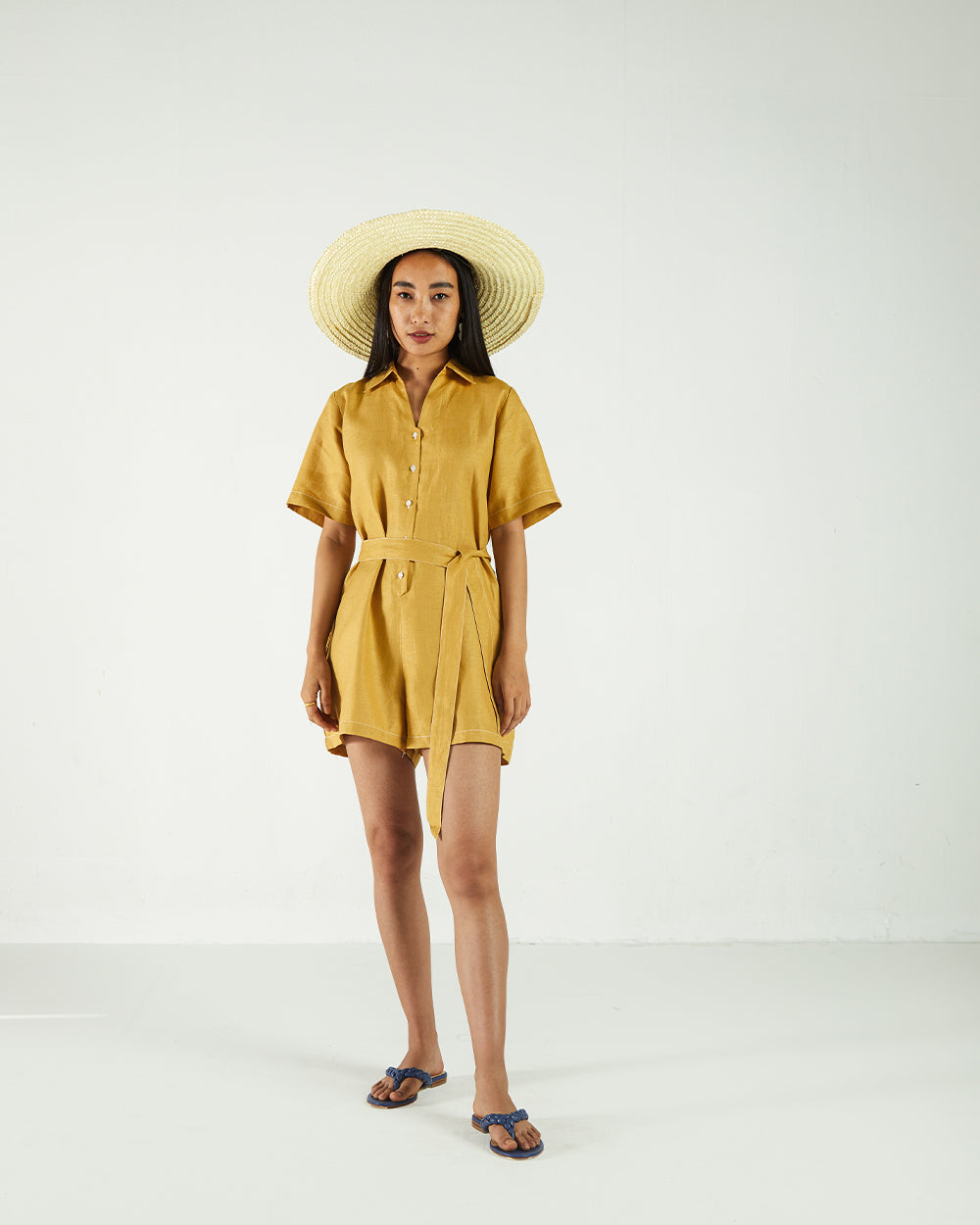 Yellow Bemberg Jumpsuits at Kamakhyaa by Reistor. This item is Bemberg, Best Selling, Casual Wear, FB ADS JUNE, Hemp, Jumpsuits, Natural, rompers, Solids, Womenswear