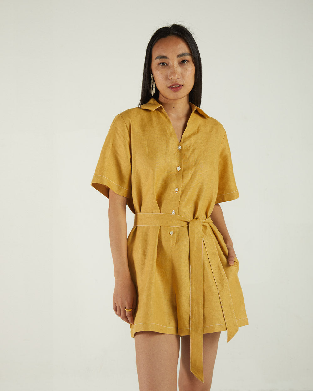 Yellow Bemberg Jumpsuits at Kamakhyaa by Reistor. This item is Bemberg, Best Selling, Casual Wear, FB ADS JUNE, Hemp, Jumpsuits, Natural, rompers, Solids, Womenswear