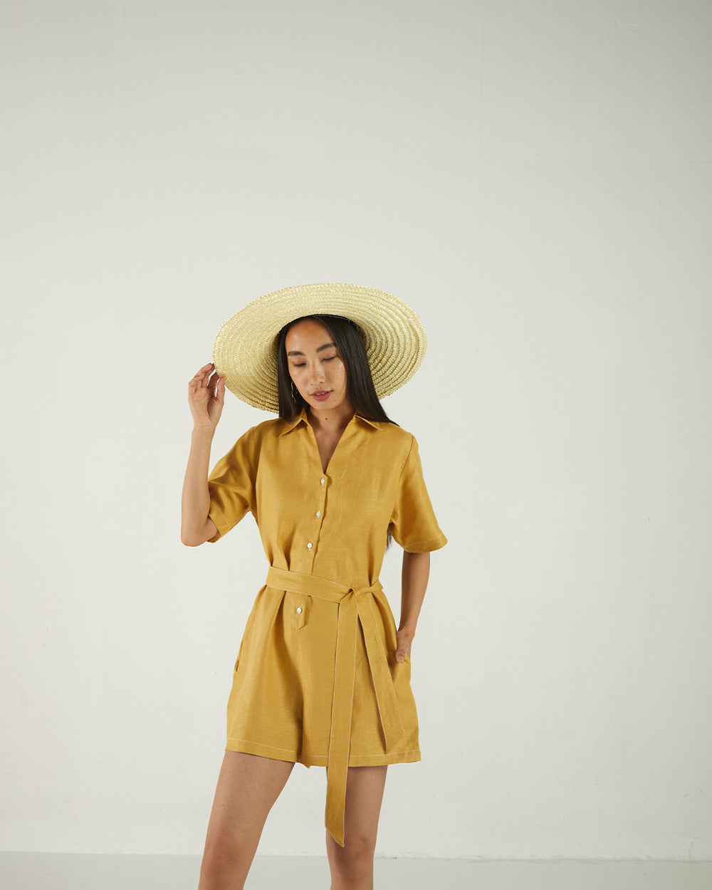 Yellow Bemberg Jumpsuits at Kamakhyaa by Reistor. This item is Bemberg, Best Selling, Casual Wear, FB ADS JUNE, Hemp, Jumpsuits, Natural, rompers, Solids, Womenswear