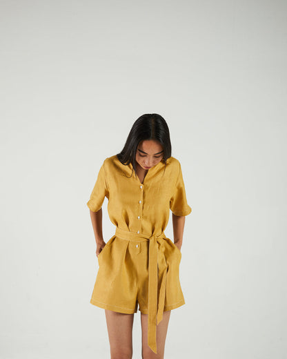 Yellow Bemberg Jumpsuits at Kamakhyaa by Reistor. This item is Bemberg, Best Selling, Casual Wear, FB ADS JUNE, Hemp, Jumpsuits, Natural, rompers, Solids, Womenswear