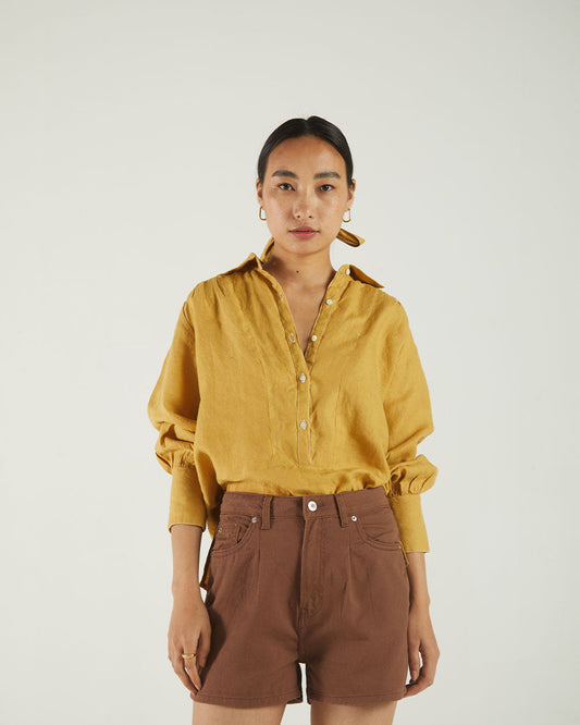 Yellow Bemberg Shirt at Kamakhyaa by Reistor. This item is Bemberg, Casual Wear, Natural, Shirts, Solids, Tops, Womenswear, Yellow