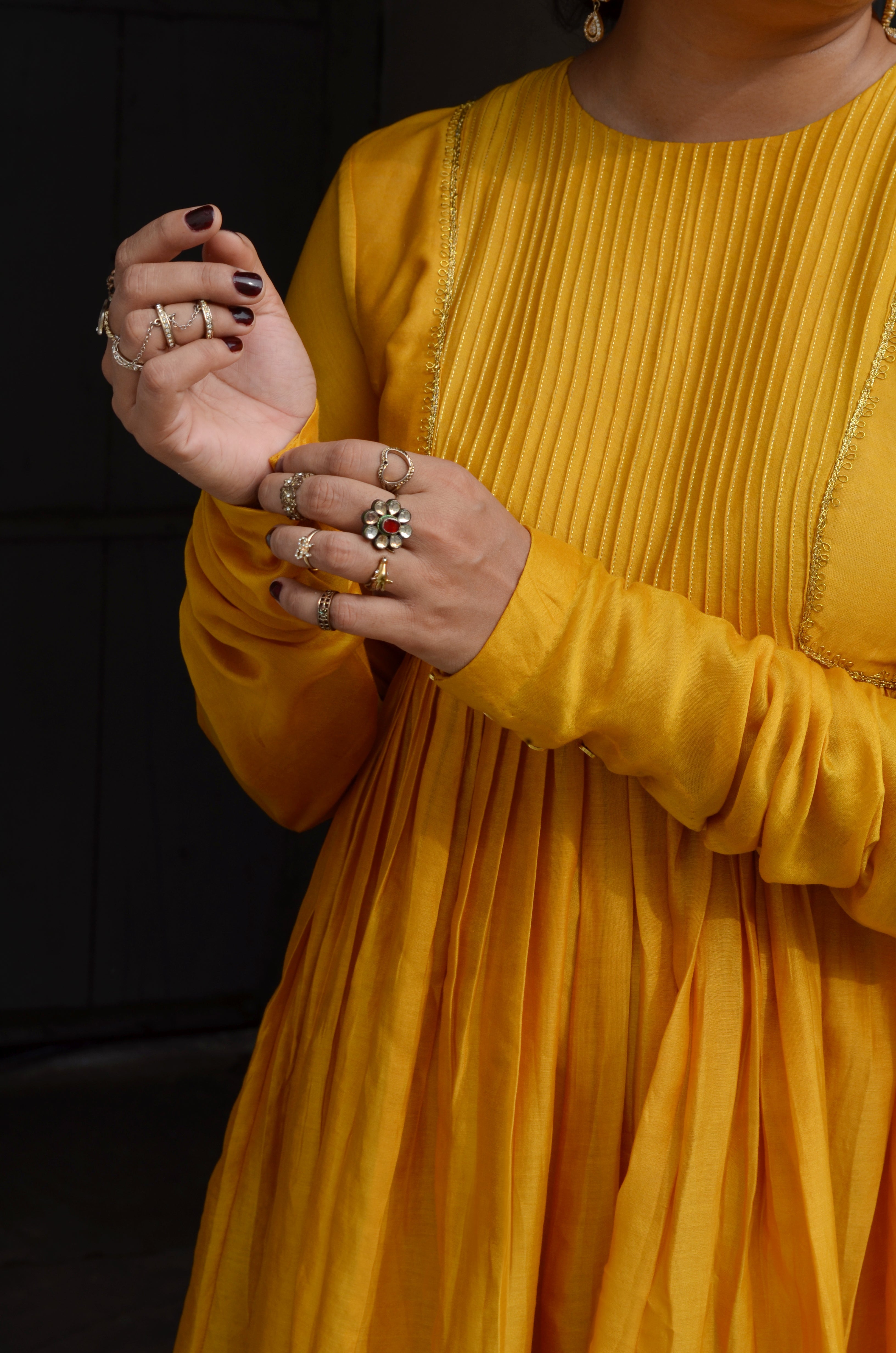 Yellow Chanderi Anakali with Dupatta at Kamakhyaa by Ahmev. This item is Chanderi Silk, Co-ord Sets, Cotton, Embellished, Evening Wear, Festive Wear, Kurta Set with Dupattas, Party Wear, Regular Fit, Rumi, Solids, Womenswear, Yellow