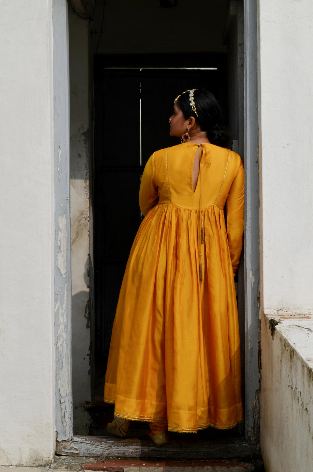 Yellow Chanderi Anakali with Dupatta at Kamakhyaa by Ahmev. This item is Chanderi Silk, Co-ord Sets, Cotton, Embellished, Evening Wear, Festive Wear, Kurta Set with Dupattas, Party Wear, Regular Fit, Rumi, Solids, Womenswear, Yellow