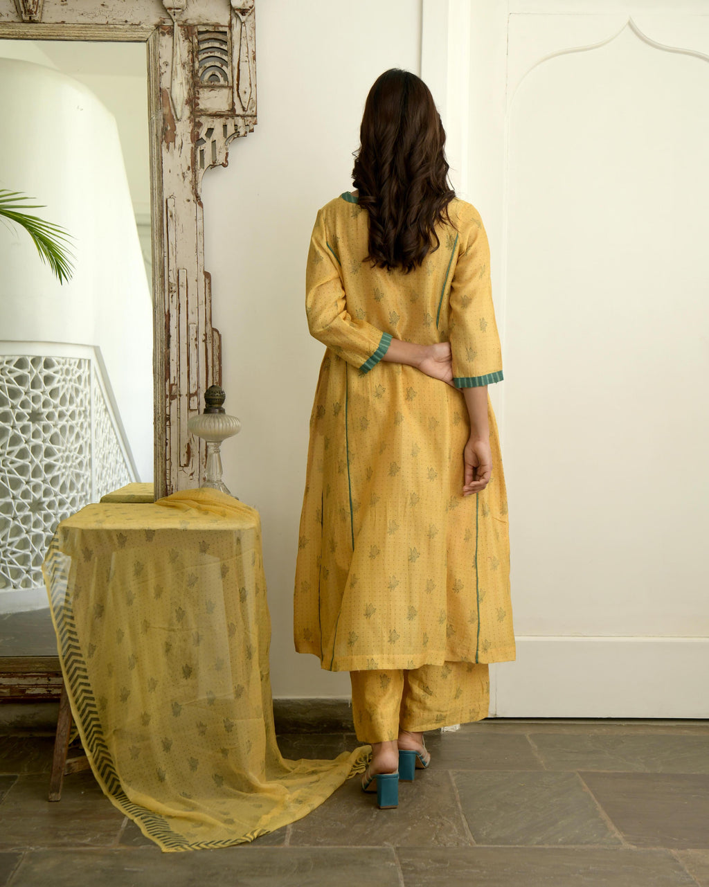 Yellow Chanderi Silk Kurta Set With Dupatta at Kamakhyaa by Taro. This item is Evening Wear, Gulzar Taro, Handwoven Chanderi silk, Indian Wear, July Sale, July Sale 2023, Kurta Pant Sets, Kurta Set With Dupatta, Natural, Prints, Regular Fit, Womenswear, Yellow