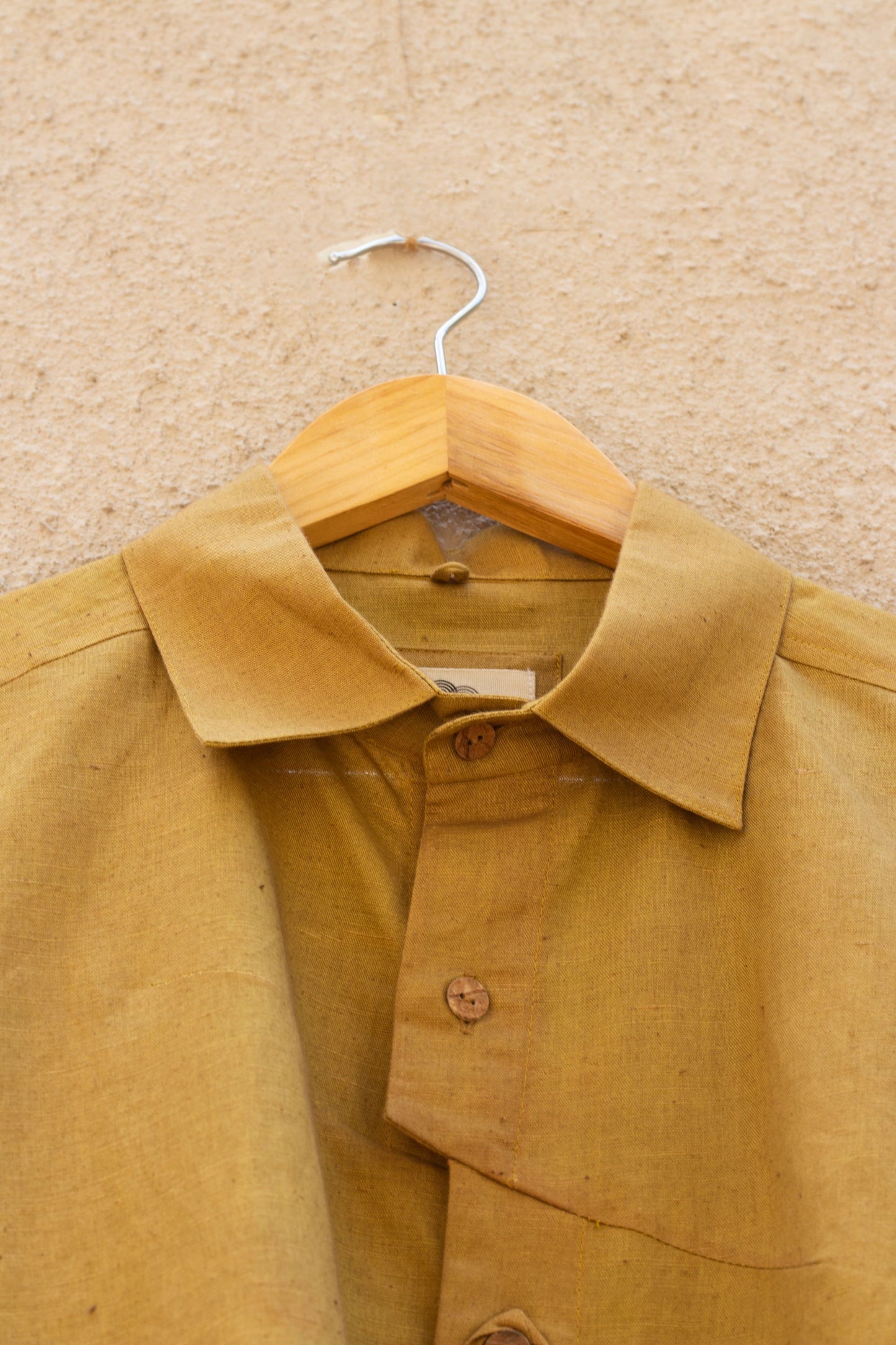 Yellow Cotton Shirt at Kamakhyaa by Anushé Pirani. This item is Best Selling, Casual Wear, Cotton, Cotton Hemp, For Him, Handwoven, Hemp, Menswear, Regular Fit, Shibumi Collection, Shirts, Solids, Tops, Yellow