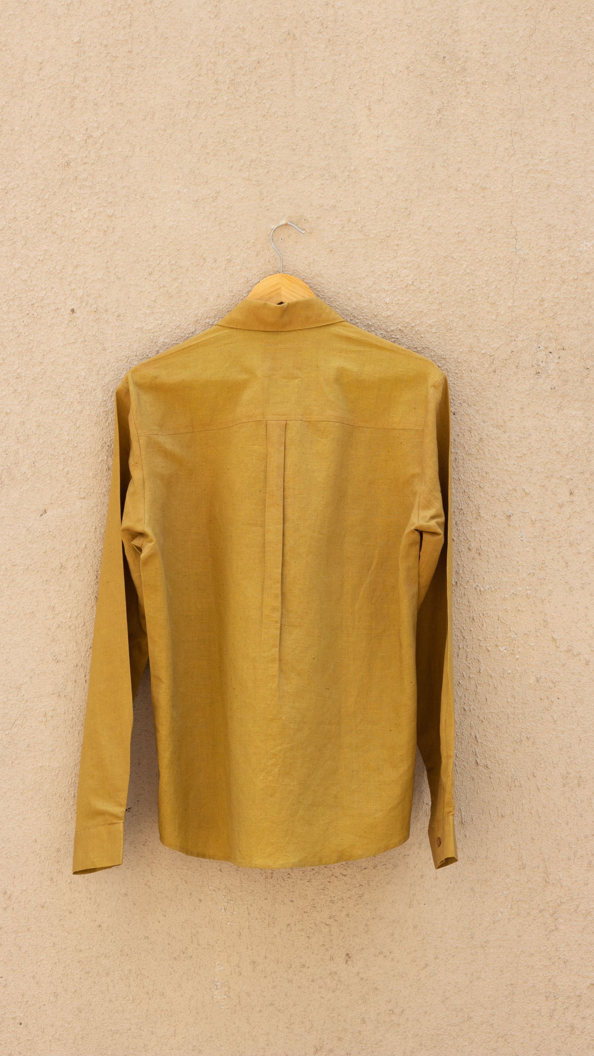 Yellow Cotton Shirt at Kamakhyaa by Anushé Pirani. This item is Best Selling, Casual Wear, Cotton, Cotton Hemp, For Him, Handwoven, Hemp, Menswear, Regular Fit, Shibumi Collection, Shirts, Solids, Tops, Yellow