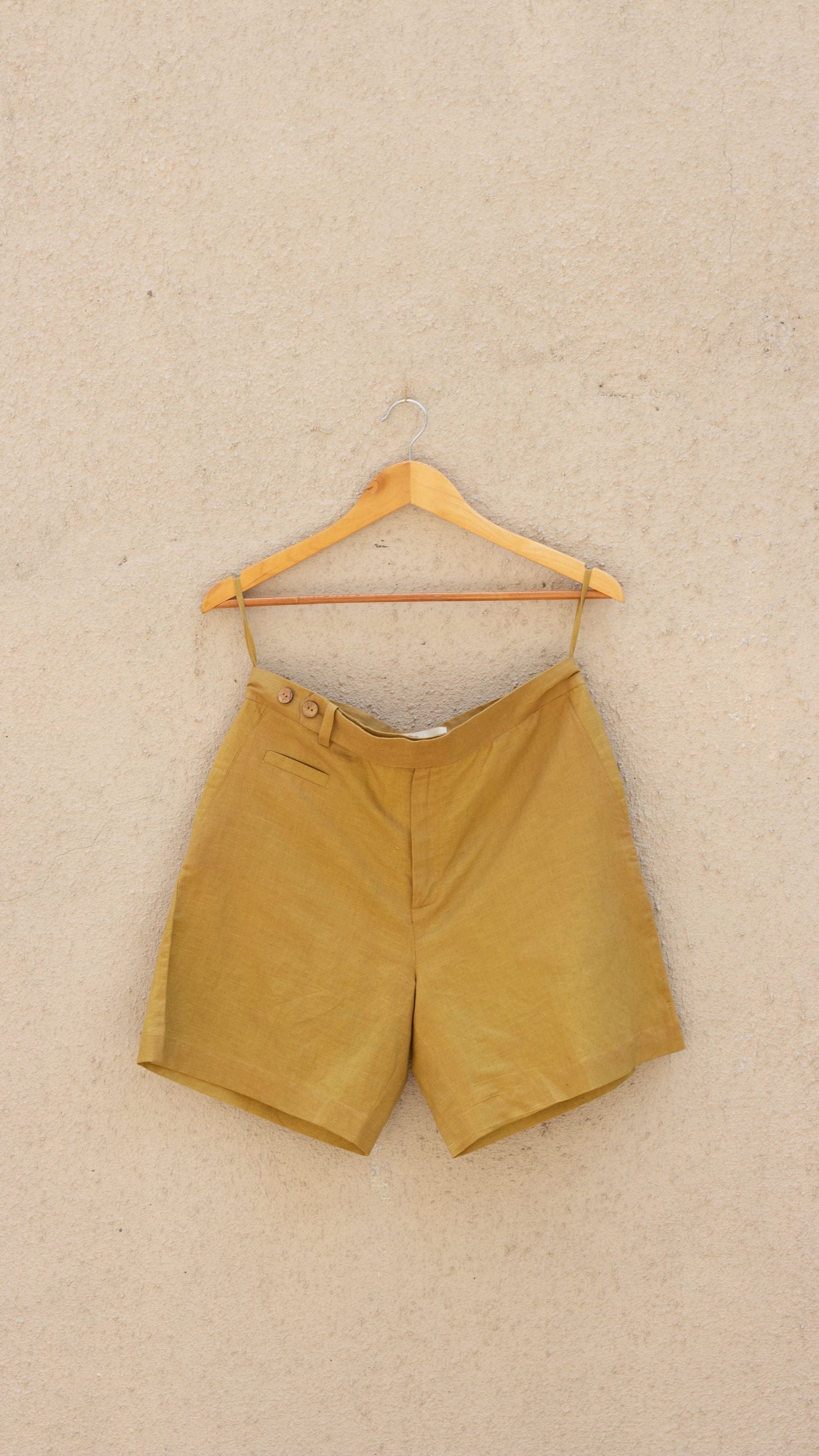 Yellow Cotton Shorts at Kamakhyaa by Anushé Pirani. This item is Casual Wear, Cotton, Cotton Hemp, For Him, For Siblings, Handwoven, Hemp, Mens Bottom, Menswear, Regular Fit, Shibumi Collection, Shorts, Solids, Yellow