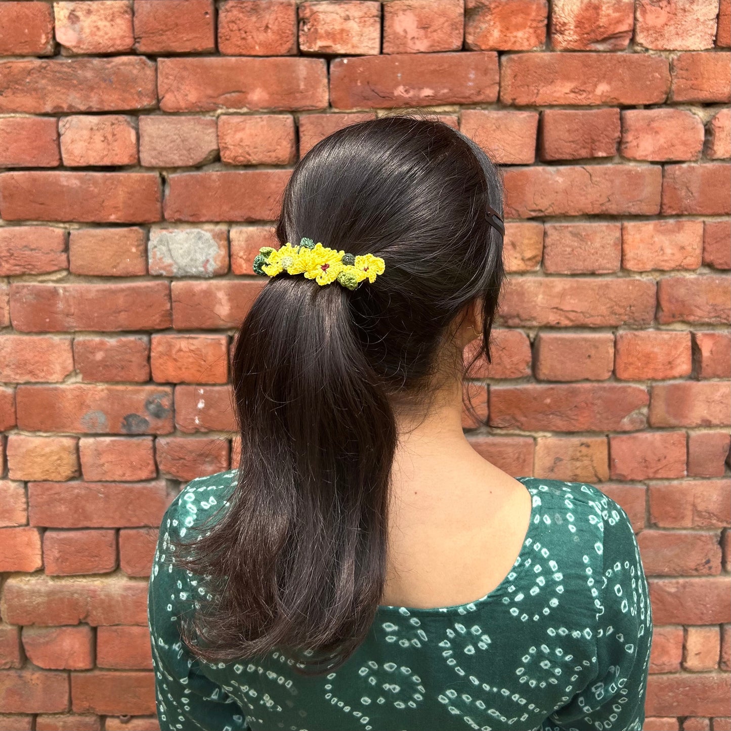 Yellow Crochet Hair Clip at Kamakhyaa by Ikriit'm. This item is Accessories, Cotton yarn, Crochet, Free Size, Hair Accessories, Ikriit'm, Natural, Yellow
