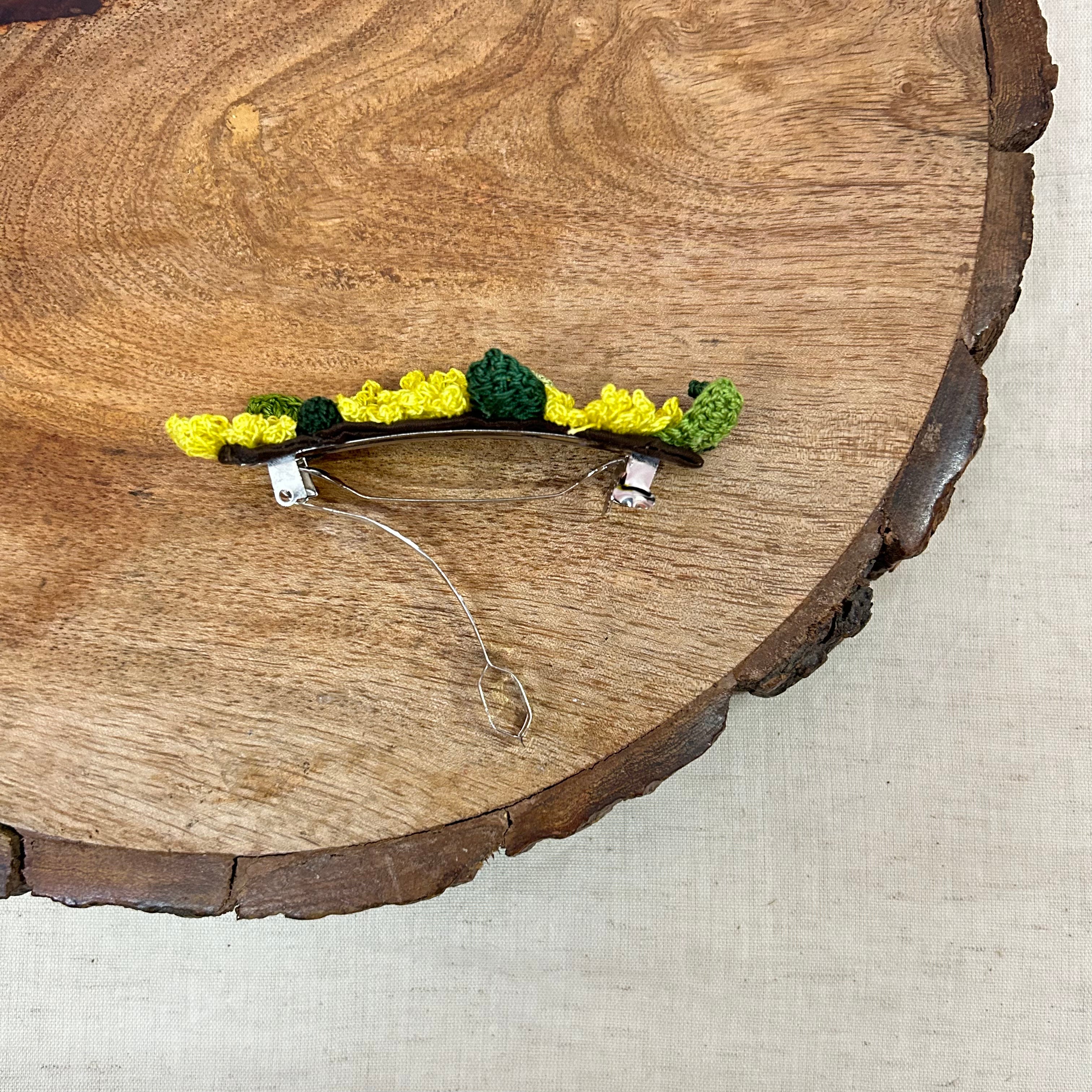 Yellow Crochet Hair Clip at Kamakhyaa by Ikriit'm. This item is Accessories, Cotton yarn, Crochet, Free Size, Hair Accessories, Ikriit'm, Natural, Yellow