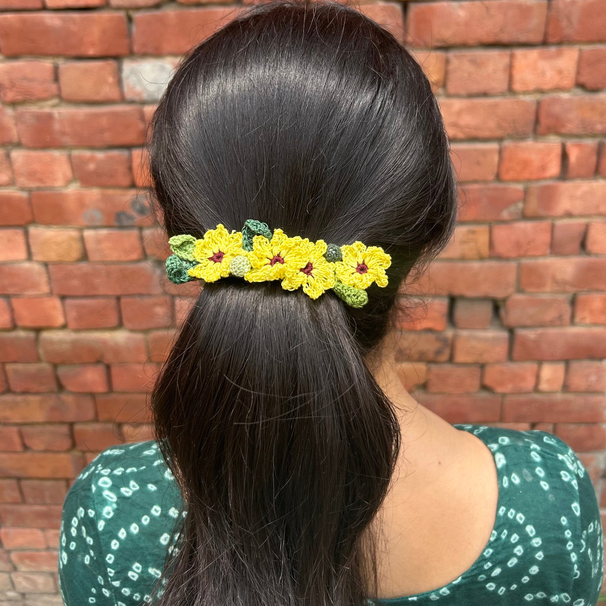 Yellow Crochet Hair Clip at Kamakhyaa by Ikriit'm. This item is Accessories, Cotton yarn, Crochet, Free Size, Hair Accessories, Ikriit'm, Natural, Yellow