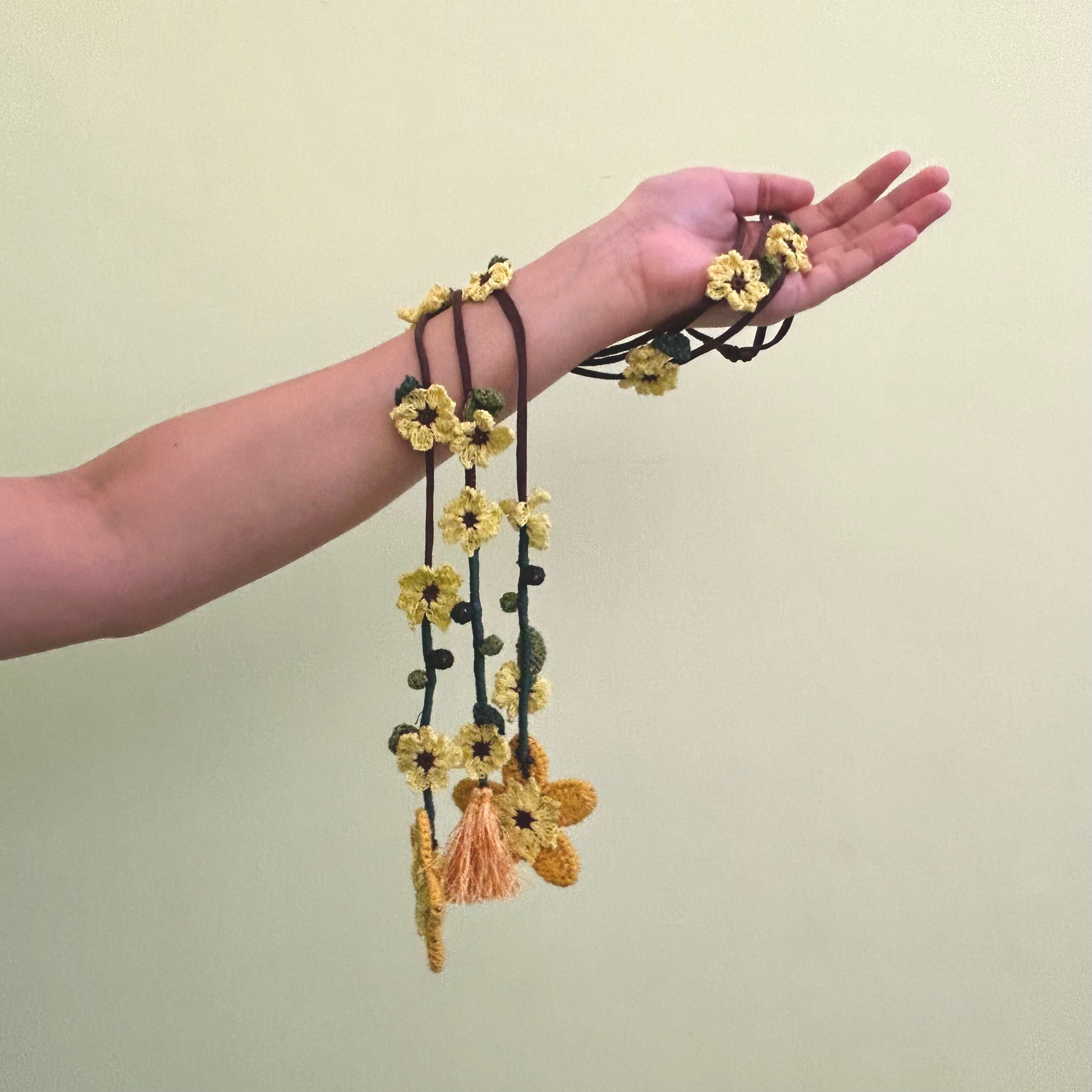 Yellow Crochet Hair Parandi at Kamakhyaa by Ikriit'm. This item is Accessories, Cotton yarn, Crochet, Free Size, Hair Accessories, Ikriit'm, Natural, Yellow