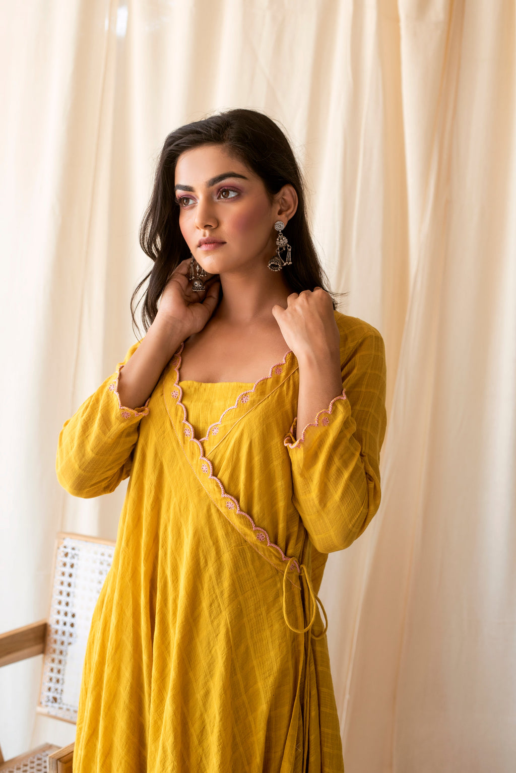 Yellow Embroidered Cotton Kurta Set WIth Dupatta at Kamakhyaa by Taro. This item is Checks, Evening Wear, Indian Wear, July Sale, July Sale 2023, Kurta Palazzo Sets, Kurta Set With Dupatta, Natural, Regular Fit, Rozana Taro, Womenswear, Yellow