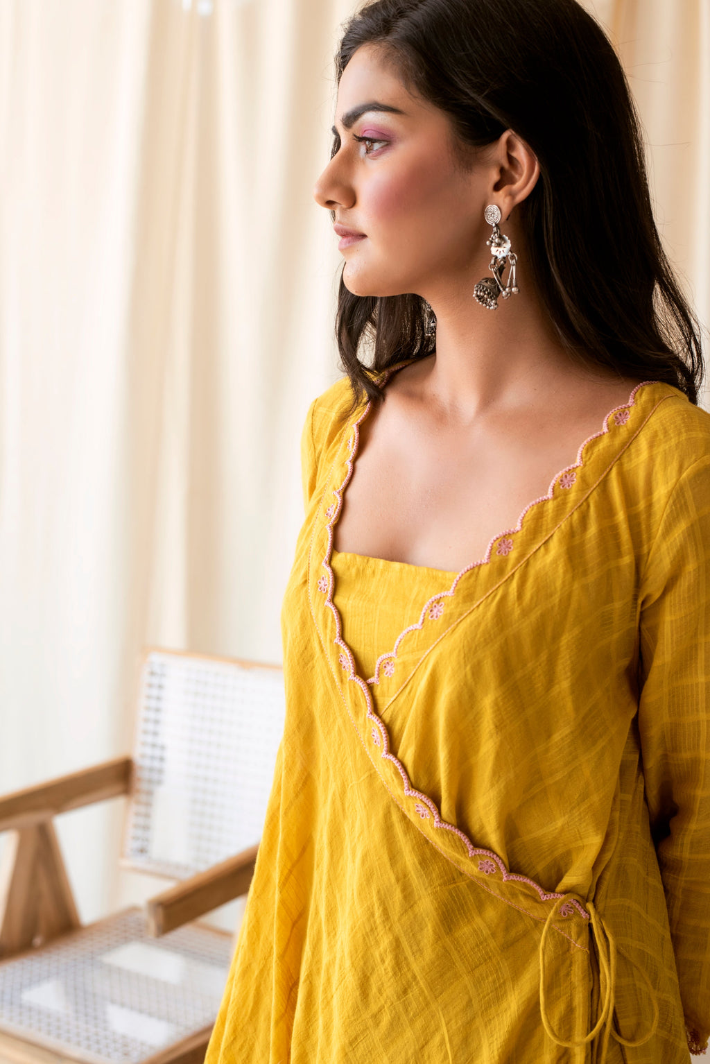 Yellow Embroidered Cotton Kurta Set WIth Dupatta at Kamakhyaa by Taro. This item is Checks, Evening Wear, Indian Wear, July Sale, July Sale 2023, Kurta Palazzo Sets, Kurta Set With Dupatta, Natural, Regular Fit, Rozana Taro, Womenswear, Yellow
