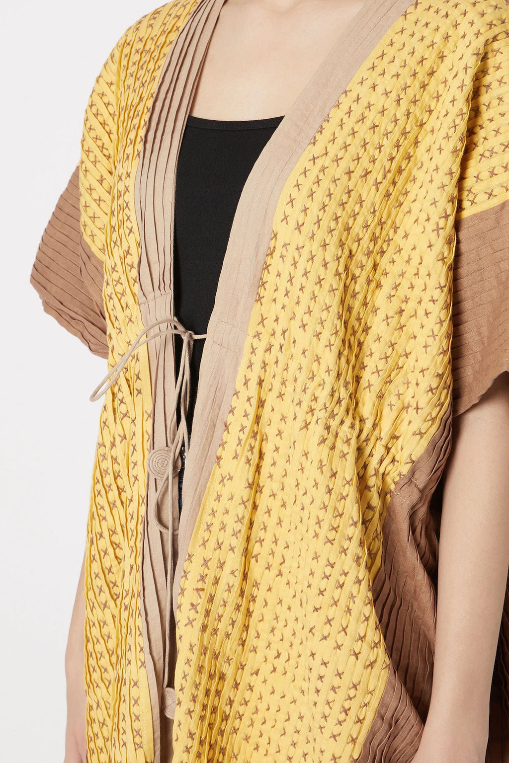Yellow Embroidered Shrug at Kamakhyaa by Chambray & Co.. This item is Casual Wear, Cotton, Natural, Regular Fit, Shrugs, Solids, Womenswear, Yellow