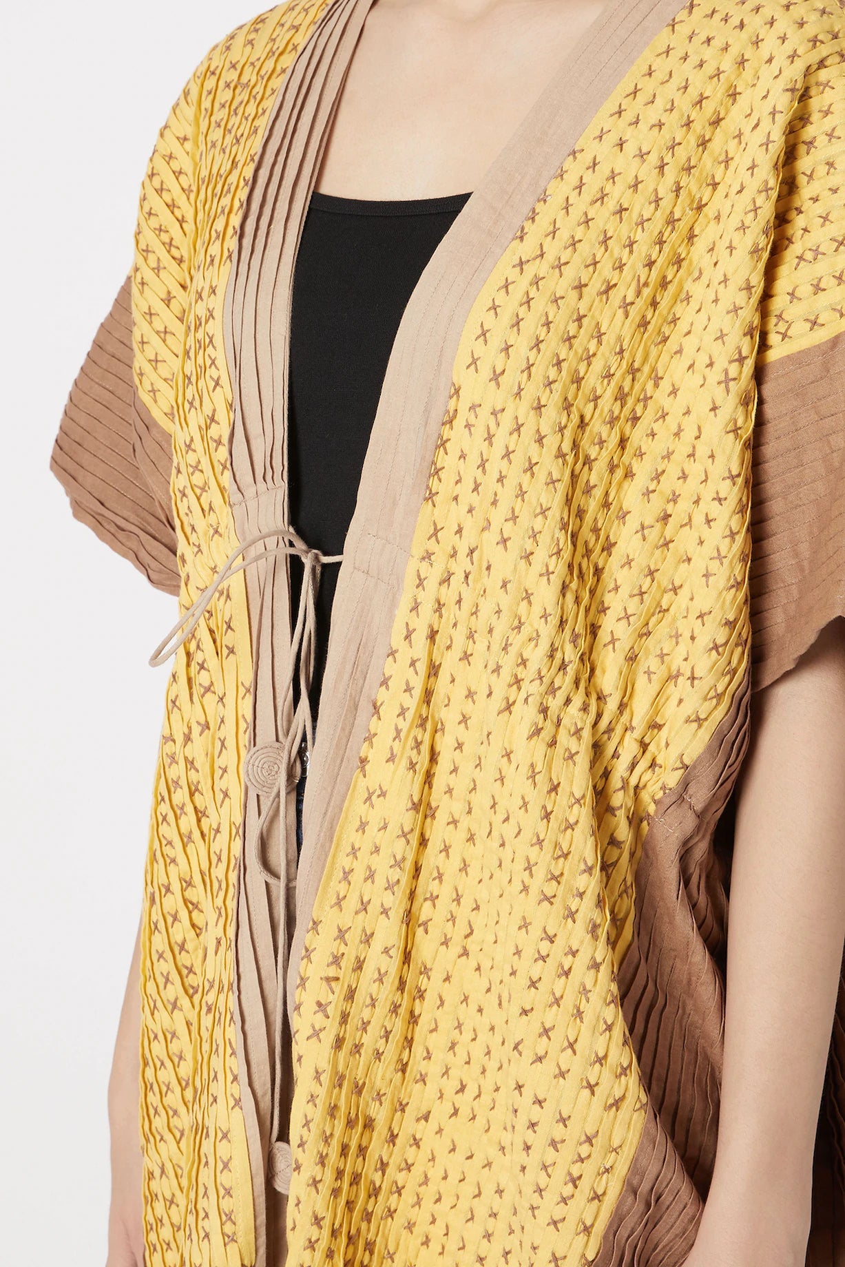 Yellow Embroidered Shrug at Kamakhyaa by Chambray & Co.. This item is Casual Wear, Cotton, Natural, Regular Fit, Shrugs, Solids, Womenswear, Yellow
