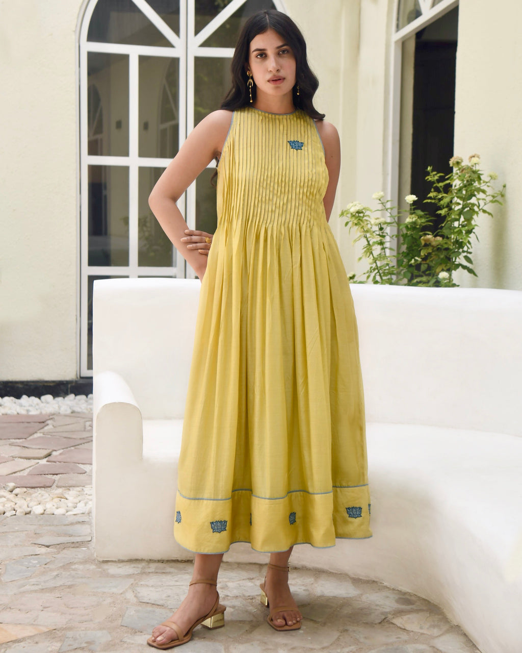 Yellow Embroidered Silk Maxi Dress at Kamakhyaa by Taro. This item is Bangalore Silk, Best Selling, Dusk To Dawn, Embroidered, Evening Wear, FB ADS JUNE, Halter Neck Dresses, July Sale, July Sale 2023, Maxi Dresses, Natural, Regular Fit, Silk, Womenswear, Yellow