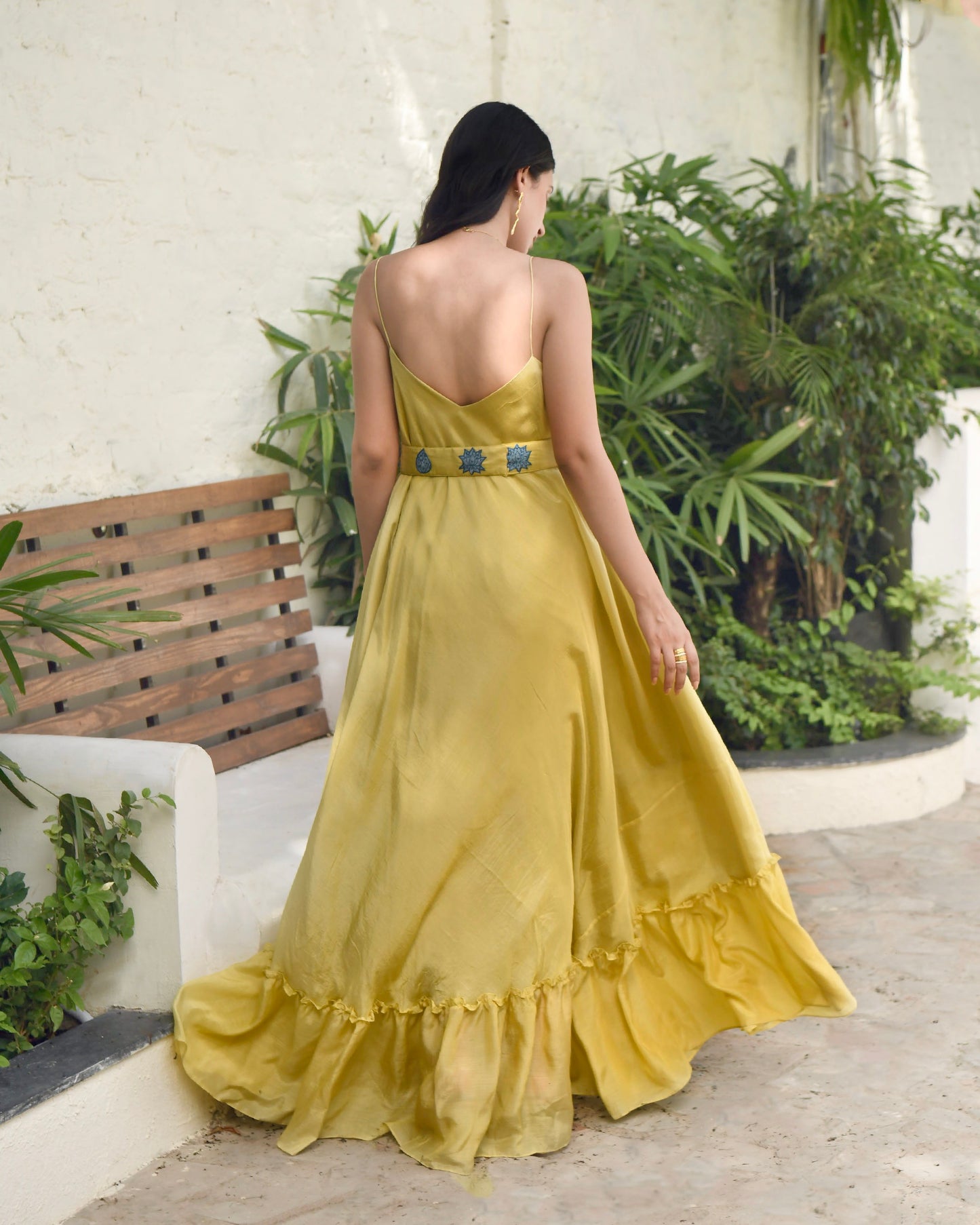 Yellow Embroidered Silk Maxi Dress at Kamakhyaa by Taro. This item is Best Selling, Dusk To Dawn, Embroidered, Evening Wear, FB ADS JUNE, July Sale, July Sale 2023, Maxi Dresses, Modal silk, Natural, Regular Fit, Silk, Sleeveless Dresses, Womenswear, Yellow