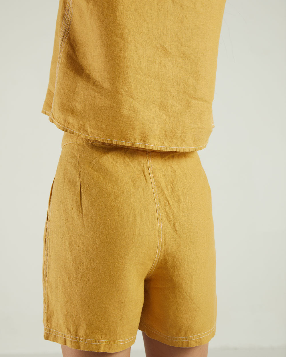 Yellow Fitted Shorts at Kamakhyaa by Reistor. This item is Bemberg, Casual Wear, Hemp, Natural, Shorts, Solids, Womenswear, Yellow