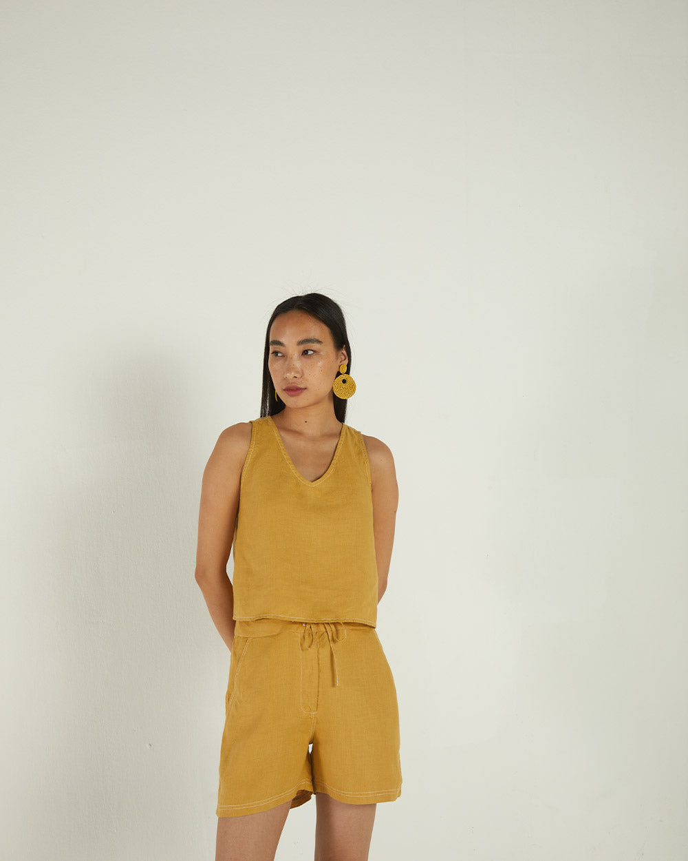 Yellow Fitted Shorts at Kamakhyaa by Reistor. This item is Bemberg, Casual Wear, Hemp, Natural, Shorts, Solids, Womenswear, Yellow