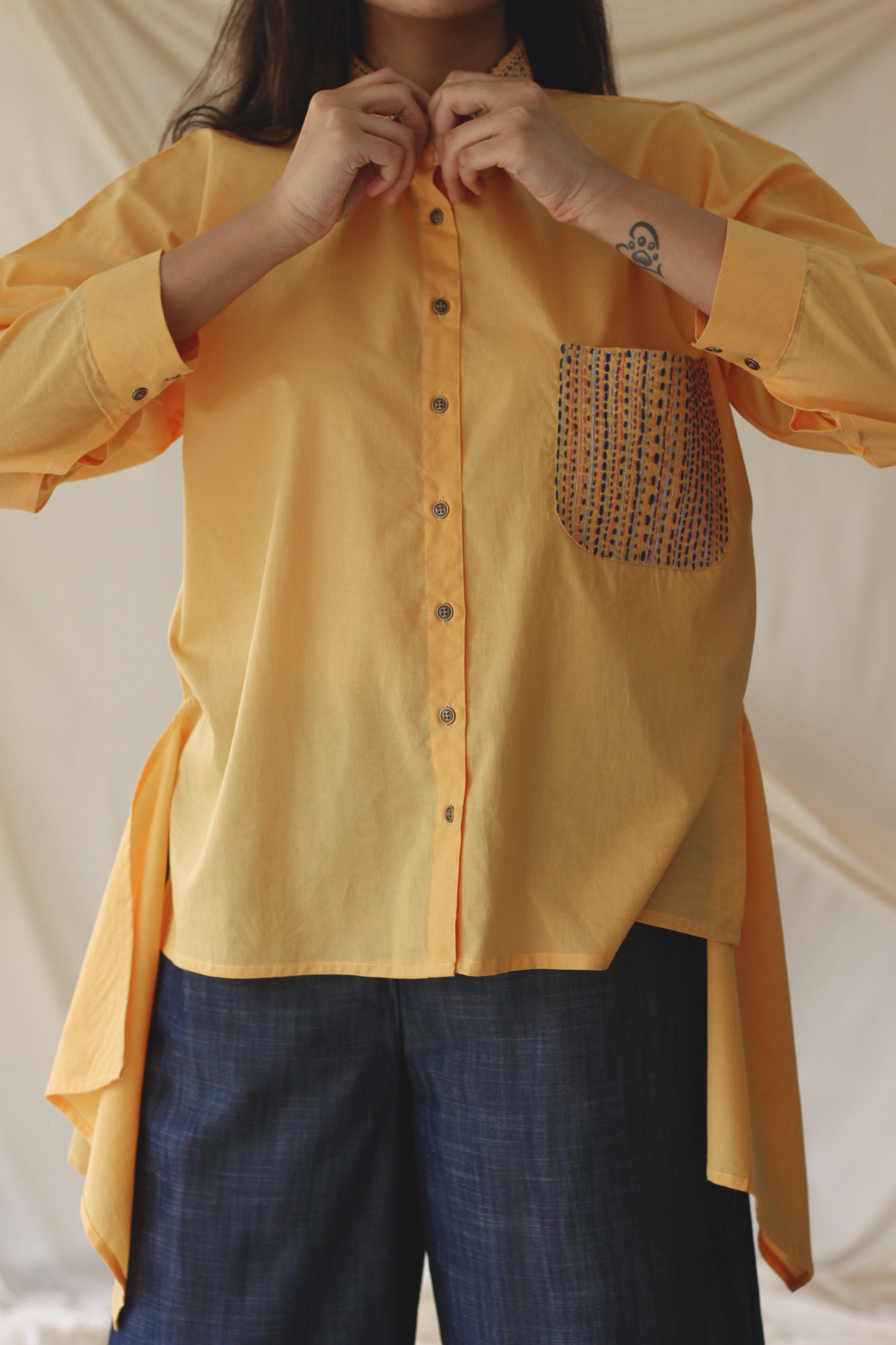 Yellow Full Sleeve Shirt at Kamakhyaa by Chambray & Co.. This item is Casual Wear, Cotton, Natural, Regular Fit, Shirts, Solids, Tops, Womenswear, Yellow