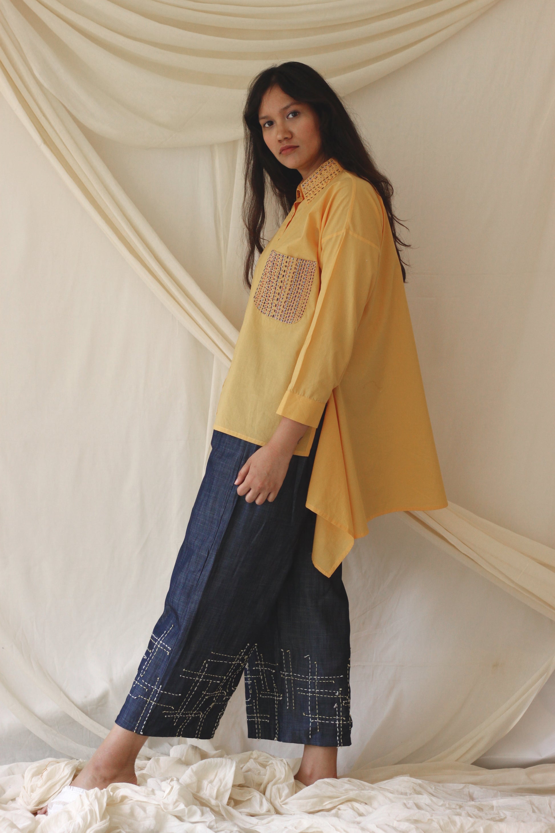Yellow Full Sleeve Shirt at Kamakhyaa by Chambray & Co.. This item is Casual Wear, Cotton, Natural, Regular Fit, Shirts, Solids, Tops, Womenswear, Yellow