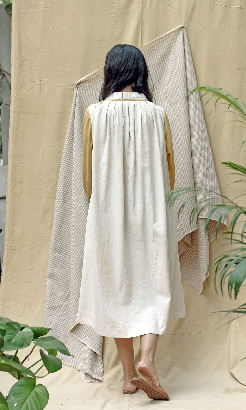 Yellow Full Sleeves Midi Dress at Kamakhyaa by Chambray & Co.. This item is Casual Wear, Hand Spun Cotton, Midi Dresses, Natural, Regular Fit, Render, Solids, Womenswear, Yellow