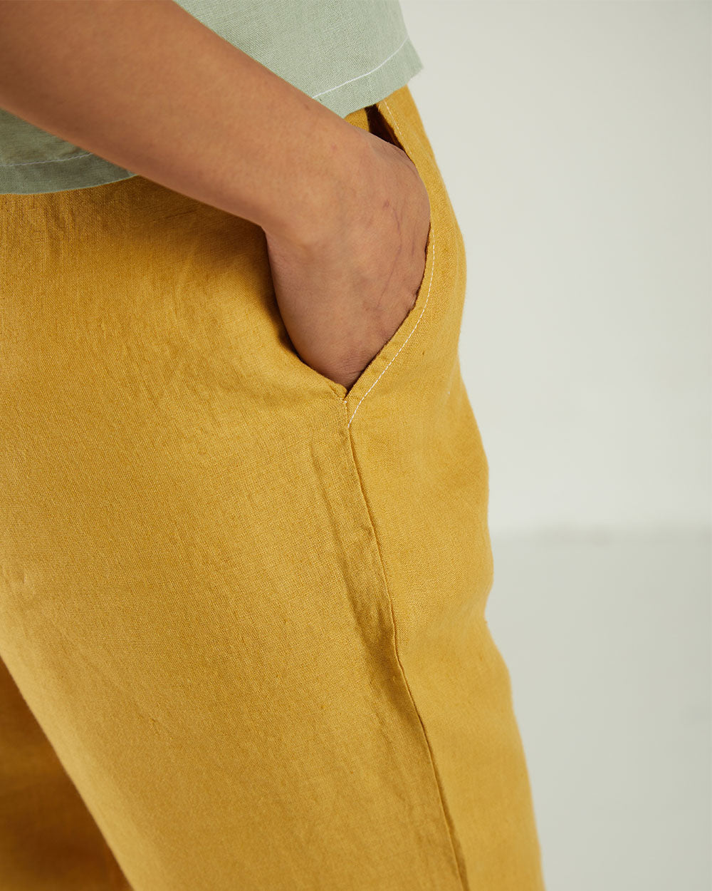 Yellow High-Waist Pants at Kamakhyaa by Reistor. This item is Bemberg, Casual Wear, Fitted At Waist, Hemp, Natural, Pants, Solids, Womenswear, Yellow