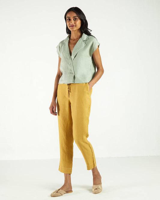 Yellow High-Waist Pants at Kamakhyaa by Reistor. This item is Bemberg, Casual Wear, Fitted At Waist, Hemp, Natural, Pants, Solids, Womenswear, Yellow