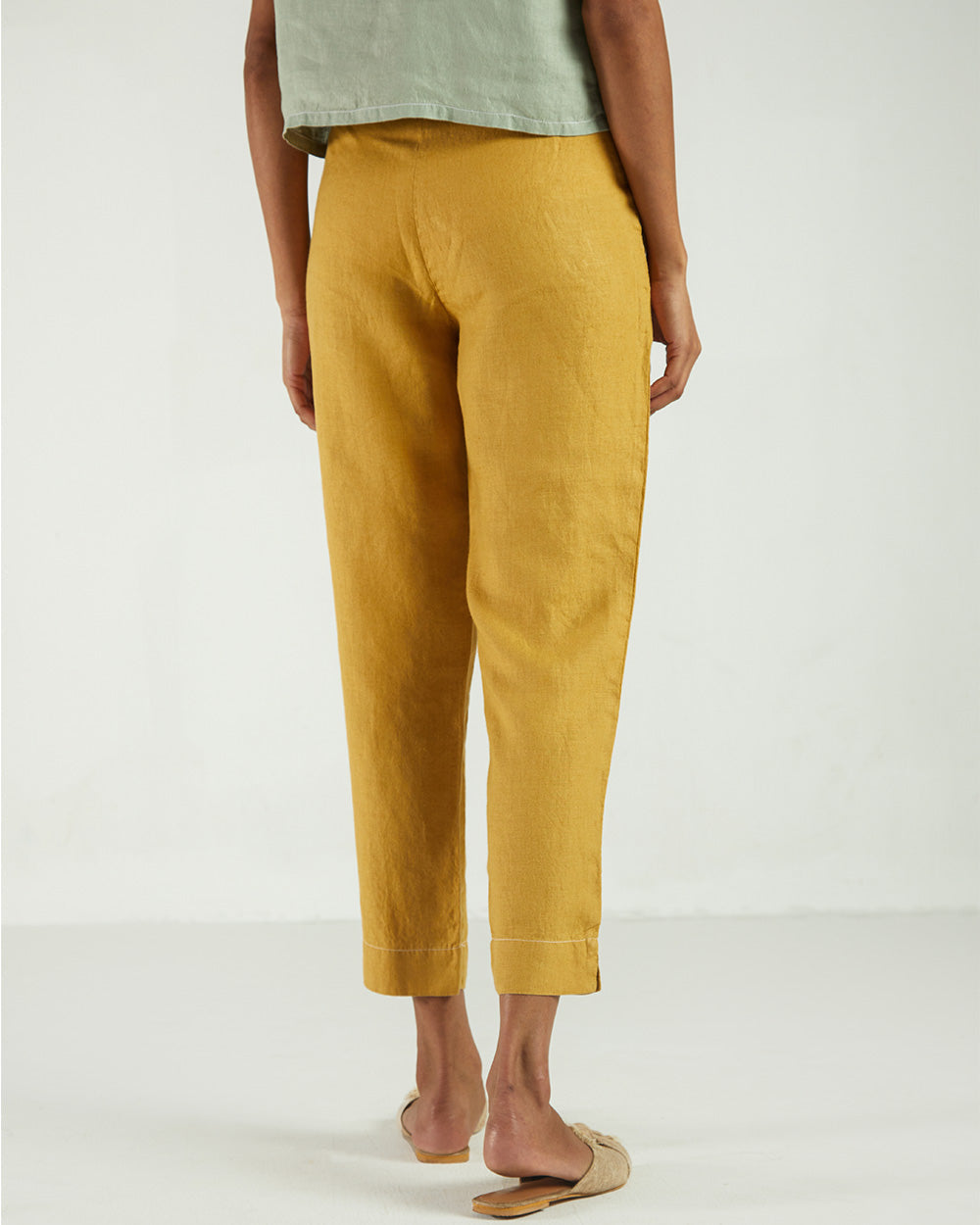 Yellow High-Waist Pants at Kamakhyaa by Reistor. This item is Bemberg, Casual Wear, Fitted At Waist, Hemp, Natural, Pants, Solids, Womenswear, Yellow