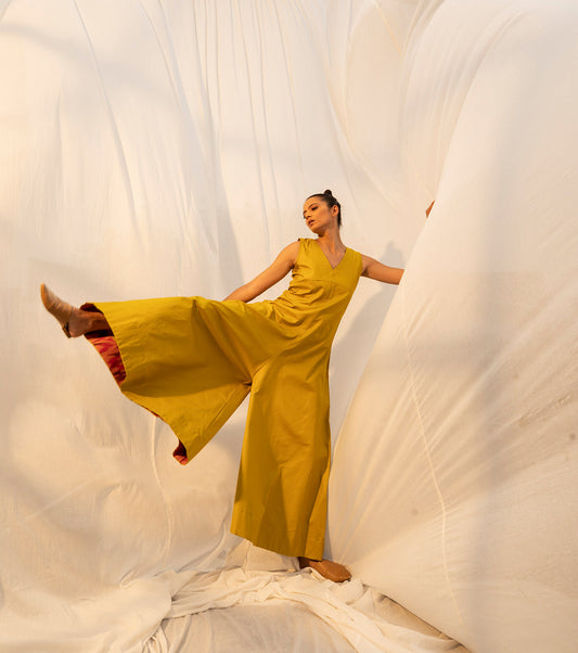 Yellow Jumpsuit at Kamakhyaa by Khara Kapas. This item is Cotton, Evening Wear, Jumpsuits, Natural, Regular Fit, Sienna KK, Solids, Womenswear, Yellow