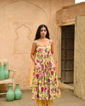 Yellow Kurta Set With Chiffon Dupatta at Kamakhyaa by Taro. This item is Beads work, Casual Wear, Chiffon, Digital Print, Enchanted Garden, Evening Wear, Indian Wear, July Sale, July Sale 2023, Kurta Pant Sets, Kurta Set With Dupatta, Mulmul, Natural, Natural with azo free dyes, Regular Fit, Womenswear, Yellow