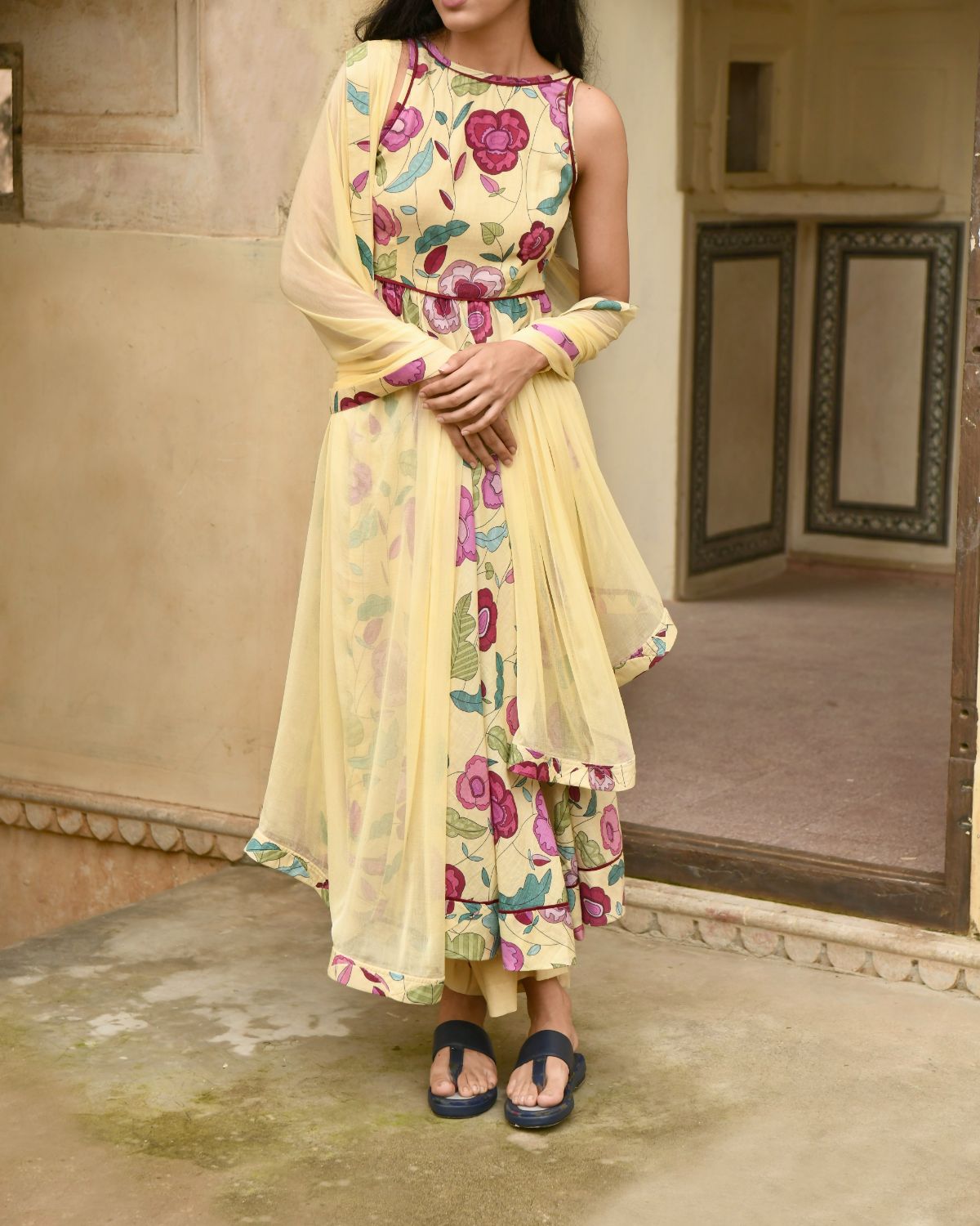 Yellow Kurta Set With Dupatta at Kamakhyaa by Taro. This item is Best Selling, Casual Wear, Chiffon, Digital Print, Enchanted Garden, Evening Wear, Fitted At Waist, Indian Wear, July Sale, July Sale 2023, Kurta Pant Sets, Kurta Set With Dupatta, Mulmul, Natural, Natural with azo free dyes, Womenswear, Yellow