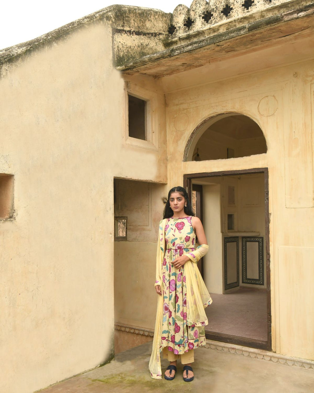 Yellow Kurta Set With Dupatta at Kamakhyaa by Taro. This item is Best Selling, Casual Wear, Chiffon, Digital Print, Enchanted Garden, Evening Wear, Fitted At Waist, Indian Wear, July Sale, July Sale 2023, Kurta Pant Sets, Kurta Set With Dupatta, Mulmul, Natural, Natural with azo free dyes, Womenswear, Yellow