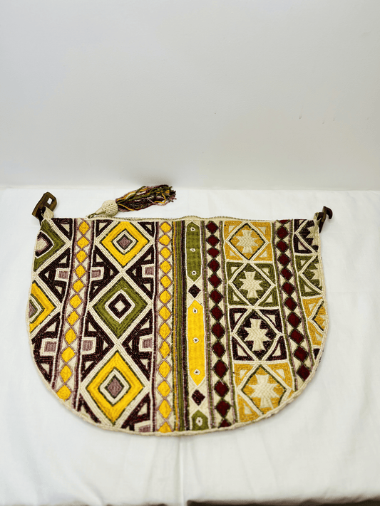 Yellow Multicolor Potli Bag at Kamakhyaa by Pre Loved. This item is Bags, Casual Wear, Mirror Work, Multicolor, Natural, Potli Bags