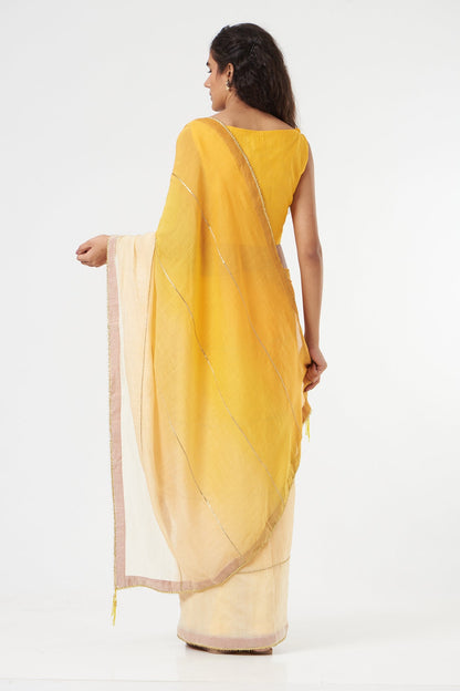 Yellow Ombre Saree + Peticot at Kamakhyaa by Ahmev. This item is Casual Wear, Festive '22, For Mother, Free Size, Indian Wear, July Sale, July Sale 2023, Natural, New, Ombre & Dyes, Regular Fit, Saree Sets, Silk Chanderi, Womenswear, Yellow