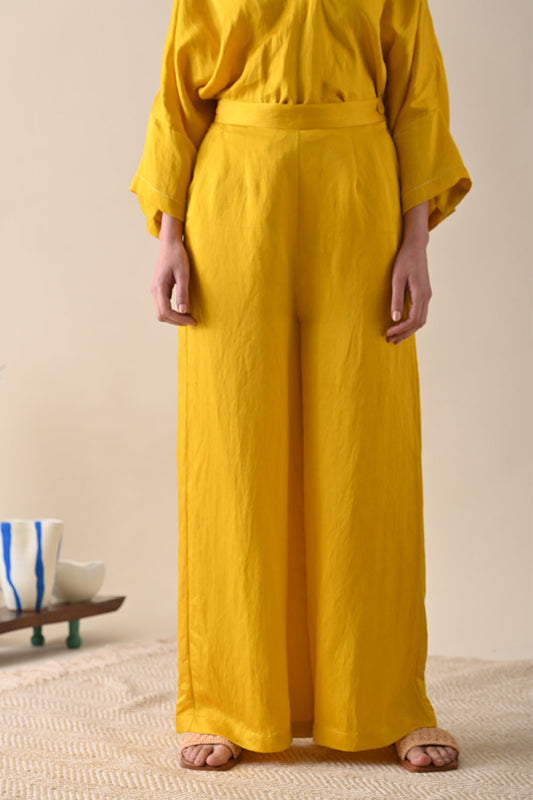 Yellow Palazzo Pant at Kamakhyaa by Kanelle. This item is Casual Wear, July Sale, Life in Colours, Linen Satin, Natural with azo dyes, Palazzo Pants, Regular Fit, Solids, Womenswear, Yellow
