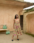 Yellow Printed Midi Dress at Kamakhyaa by Taro. This item is Azo Free Dyes, Evening Wear, Garden Of Dreams, Handwoven, July Sale, July Sale 2023, Midi Dresses, Mulmul, Prints, Regular Fit, Sleeveless Dresses, Womenswear, Yellow
