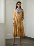 Yellow Printed Midi Dress at Kamakhyaa by Taro. This item is Evening Wear, Gulzar Taro, July Sale, July Sale 2023, Midi Dresses, Modal silk, Natural, Prints, Regular Fit, Womenswear, Yellow