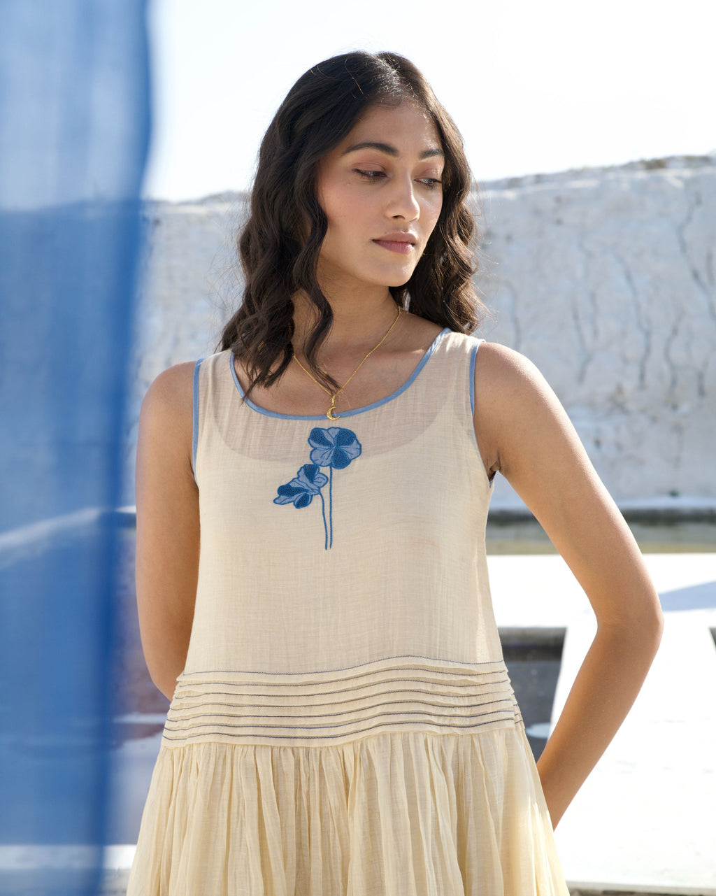 Yellow Silk Midi Dress at Kamakhyaa by The Loom Art. This item is Aurora SS24, Casual Wear, Chanderi Silk, July Sale, July Sale 2023, Midi Dresses, Ombre & Dyes, Organic, Regular Fit, Sleeveless Dresses, Womenswear, Yellow