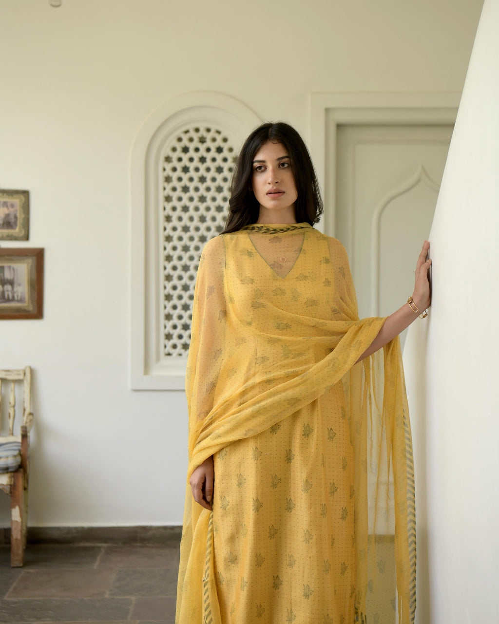 Yellow Sleeveless Chanderi Silk Kurta Set With Dupatta at Kamakhyaa by Taro. This item is Best Selling, Evening Wear, Gulzar Taro, Handwoven Chanderi silk, Indian Wear, July Sale, July Sale 2023, Kurta Pant Sets, Kurta Set With Dupatta, Natural, Prints, Regular Fit, Womenswear, Yellow