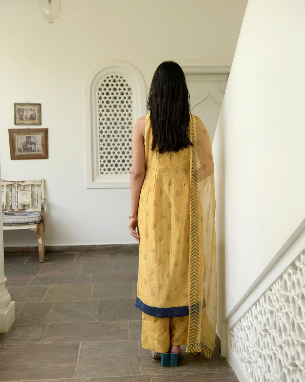 Yellow Sleeveless Chanderi Silk Kurta Set With Dupatta at Kamakhyaa by Taro. This item is Best Selling, Evening Wear, Gulzar Taro, Handwoven Chanderi silk, Indian Wear, July Sale, July Sale 2023, Kurta Pant Sets, Kurta Set With Dupatta, Natural, Prints, Regular Fit, Womenswear, Yellow