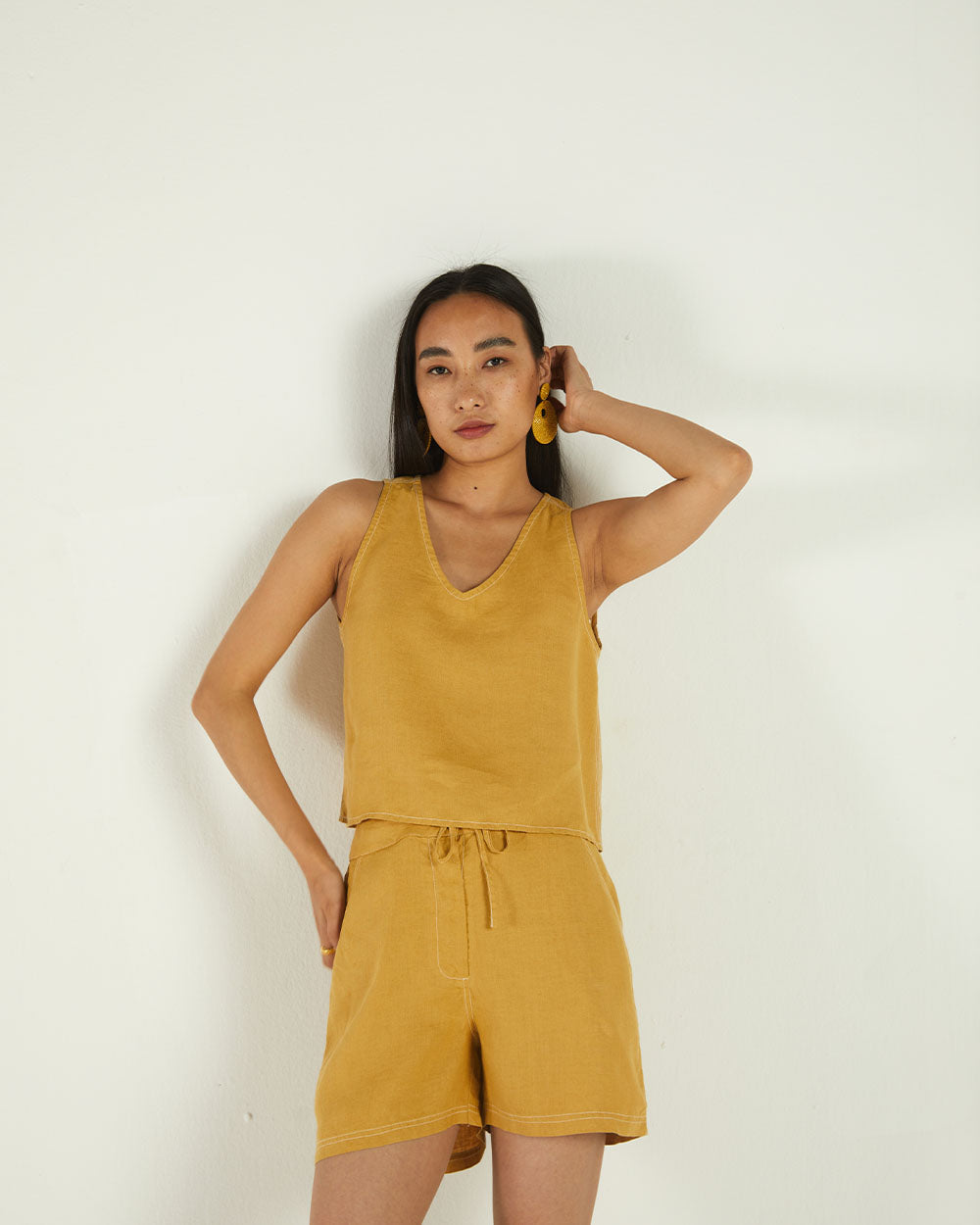 Yellow Sleeveless Crop Top at Kamakhyaa by Reistor. This item is Bemberg, Casual Wear, Crop Tops, Hemp, Natural, Solids, Tops, Womenswear