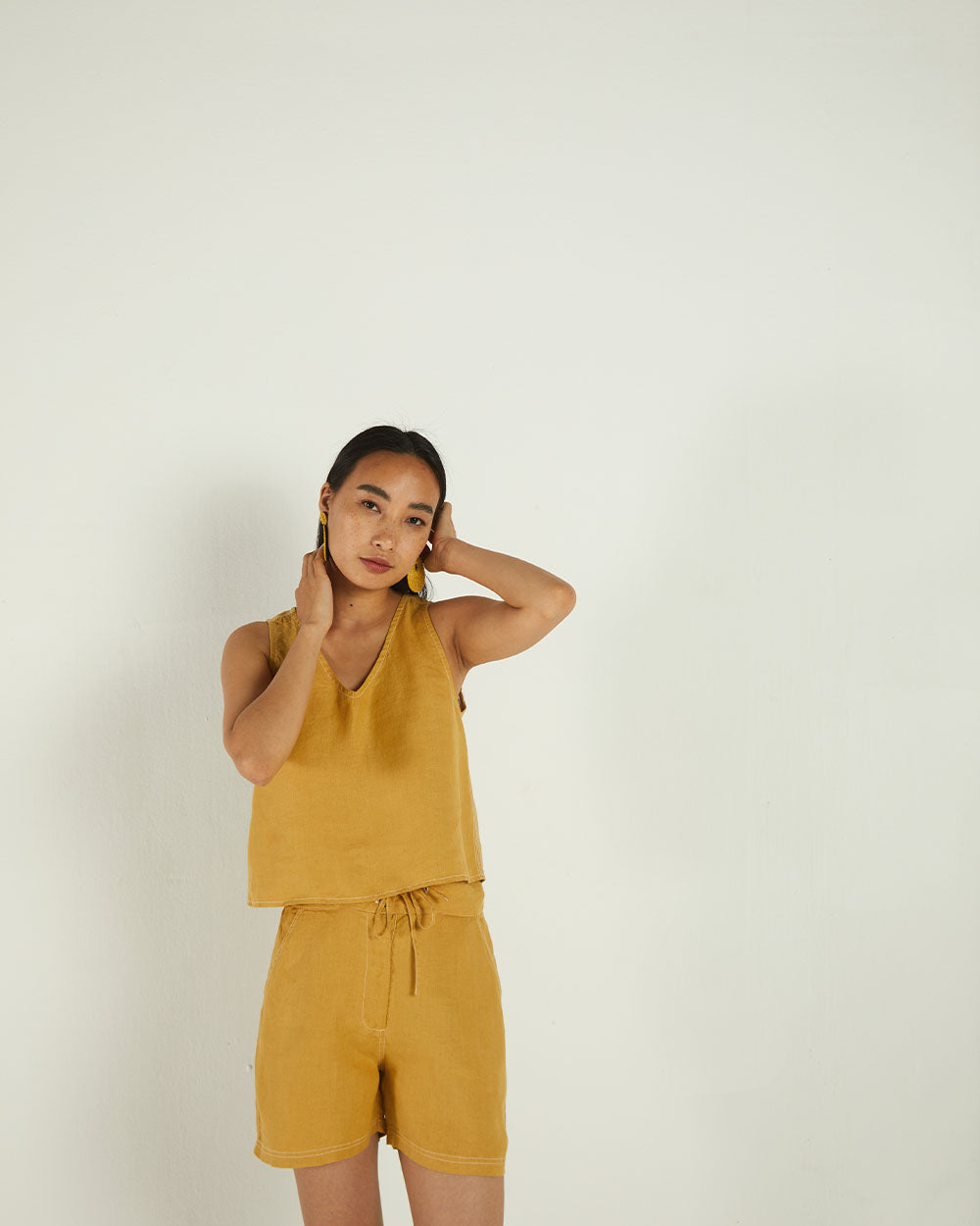 Yellow Sleeveless Crop Top at Kamakhyaa by Reistor. This item is Bemberg, Casual Wear, Crop Tops, Hemp, Natural, Solids, Tops, Womenswear