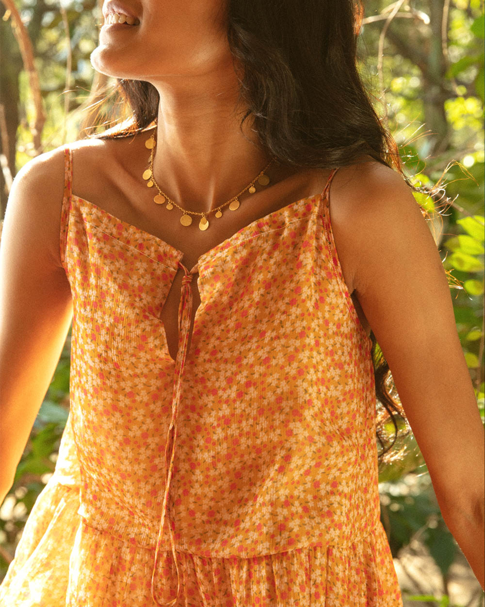 Yellow Sleeveless Tier Dress at Kamakhyaa by Reistor. This item is Bemberg, Best Selling, Casual Wear, Chiffon, Mini Dresses, Natural, Sleeveless Dresses, Tiered Dresses, Womenswear, Yellow